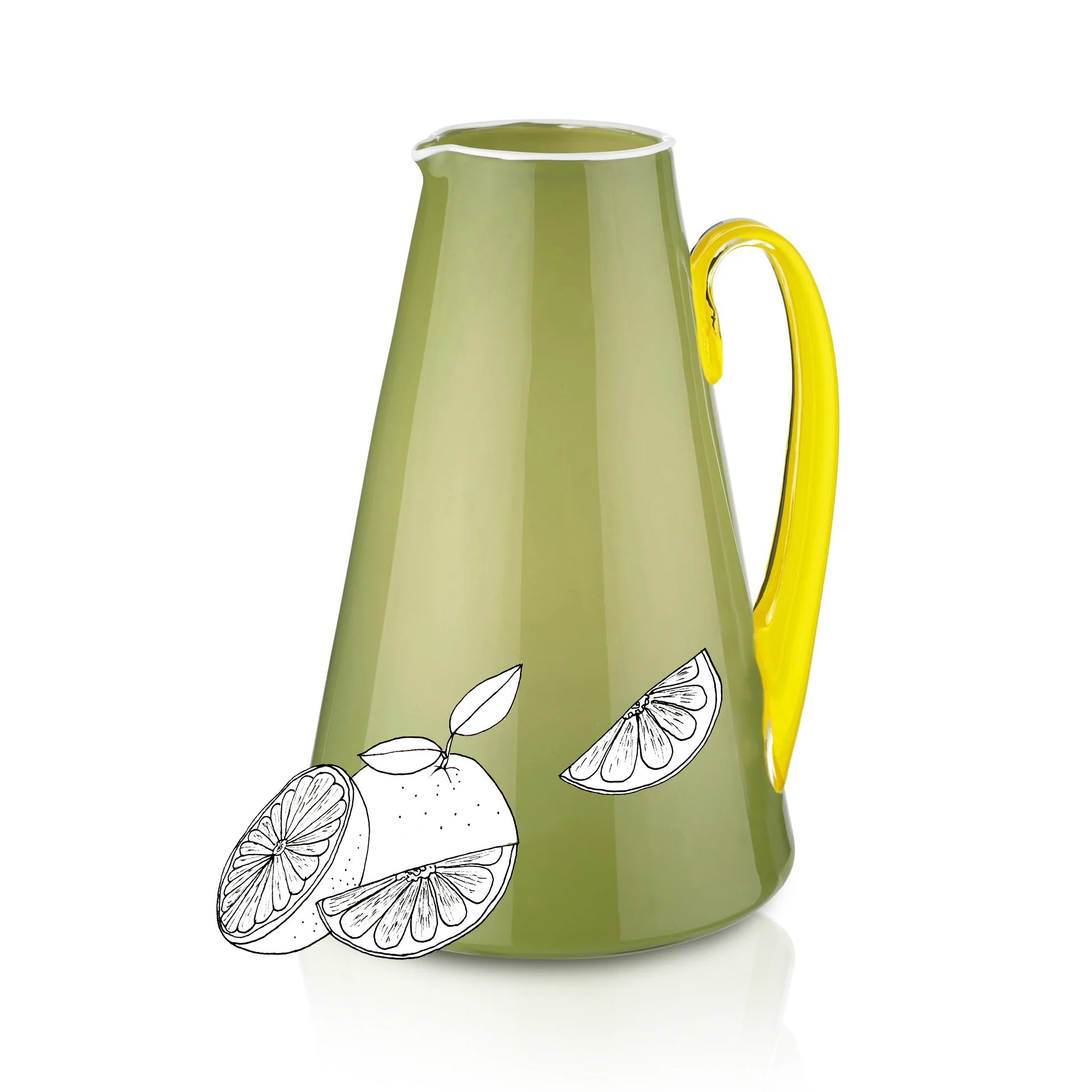 Handblown Glass Bumba Jug in Apple Green and Lemon Yellow, 3lt