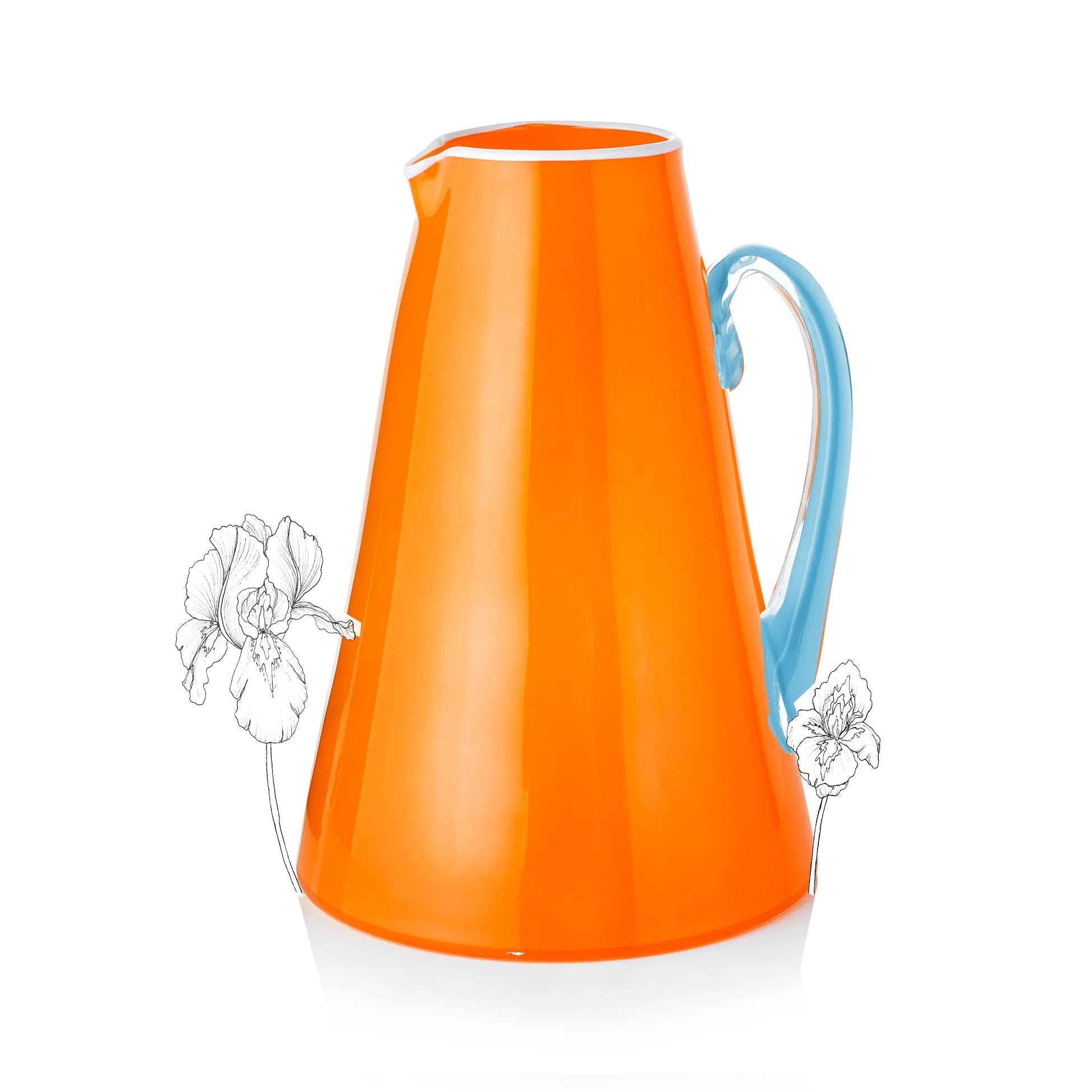 Handblown Glass Bumba Jug in Orange and Sky Blue, 3lt