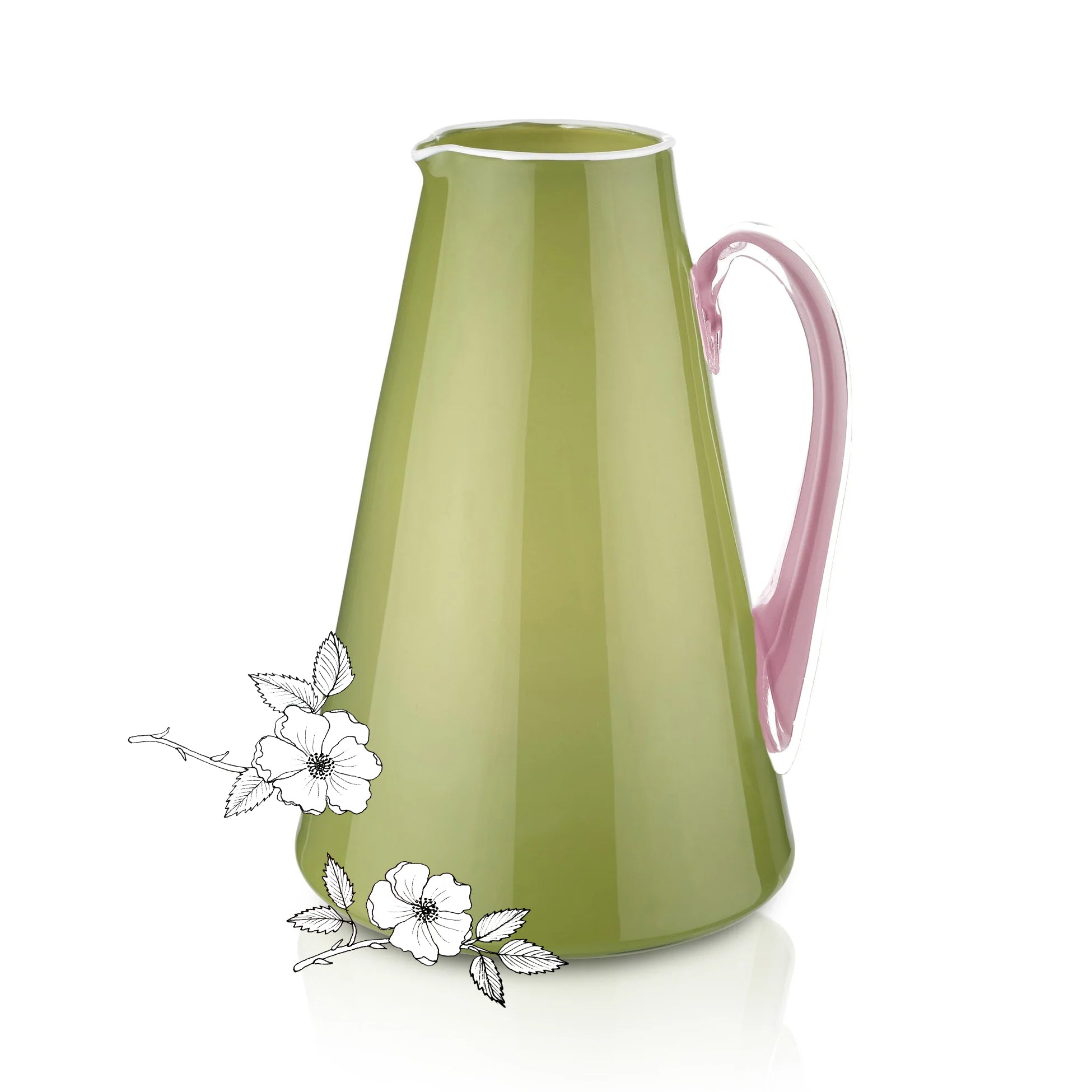 Handblown Glass Bumba Jug in Apple Green and Rose Pink, 3lt
