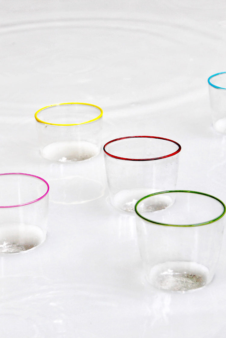 Handblown Clear Bumba Glass Tumbler with Sky Blue Rim, 30cl