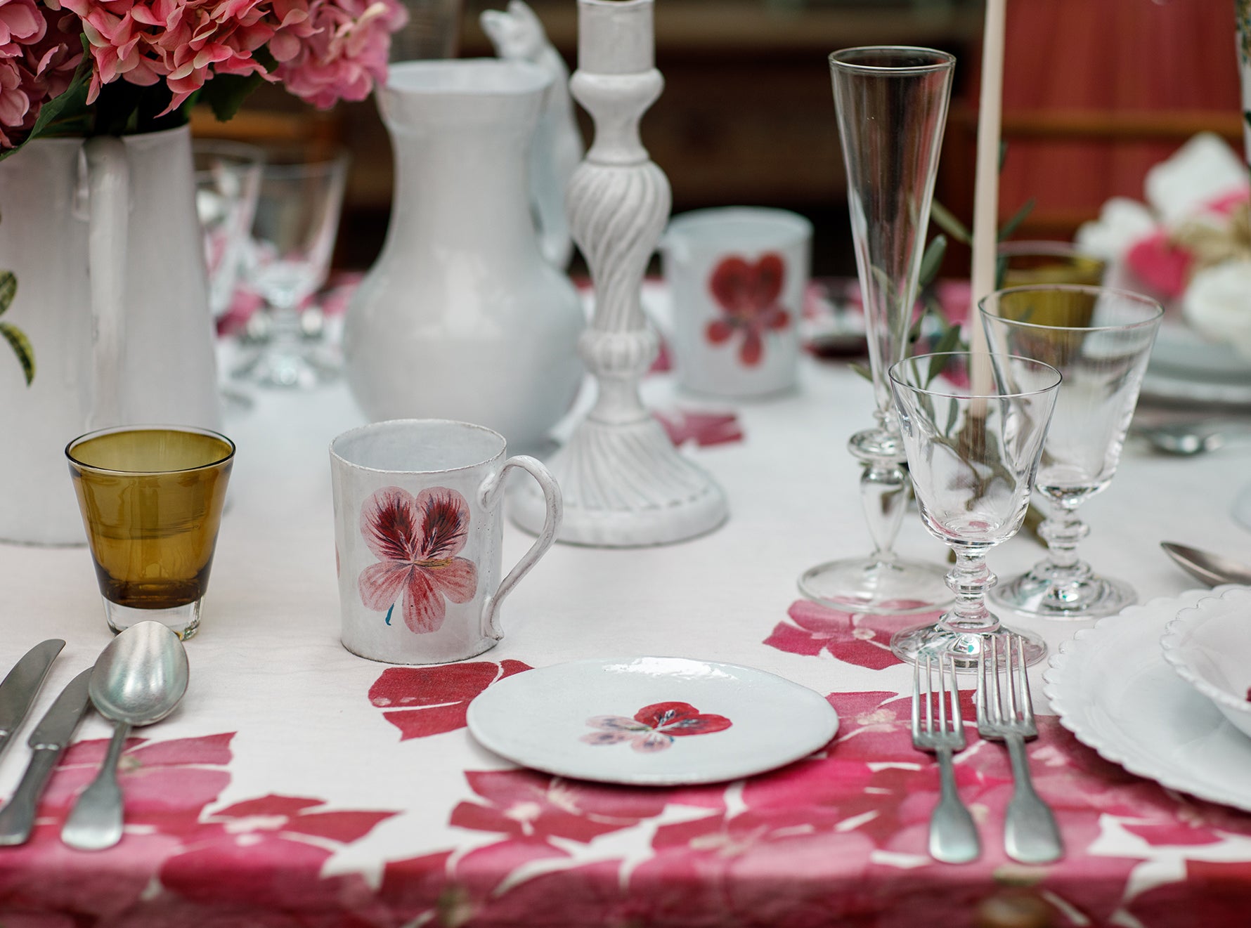 'Hydrangea' Linen Napkin in Pink, 50x50cm