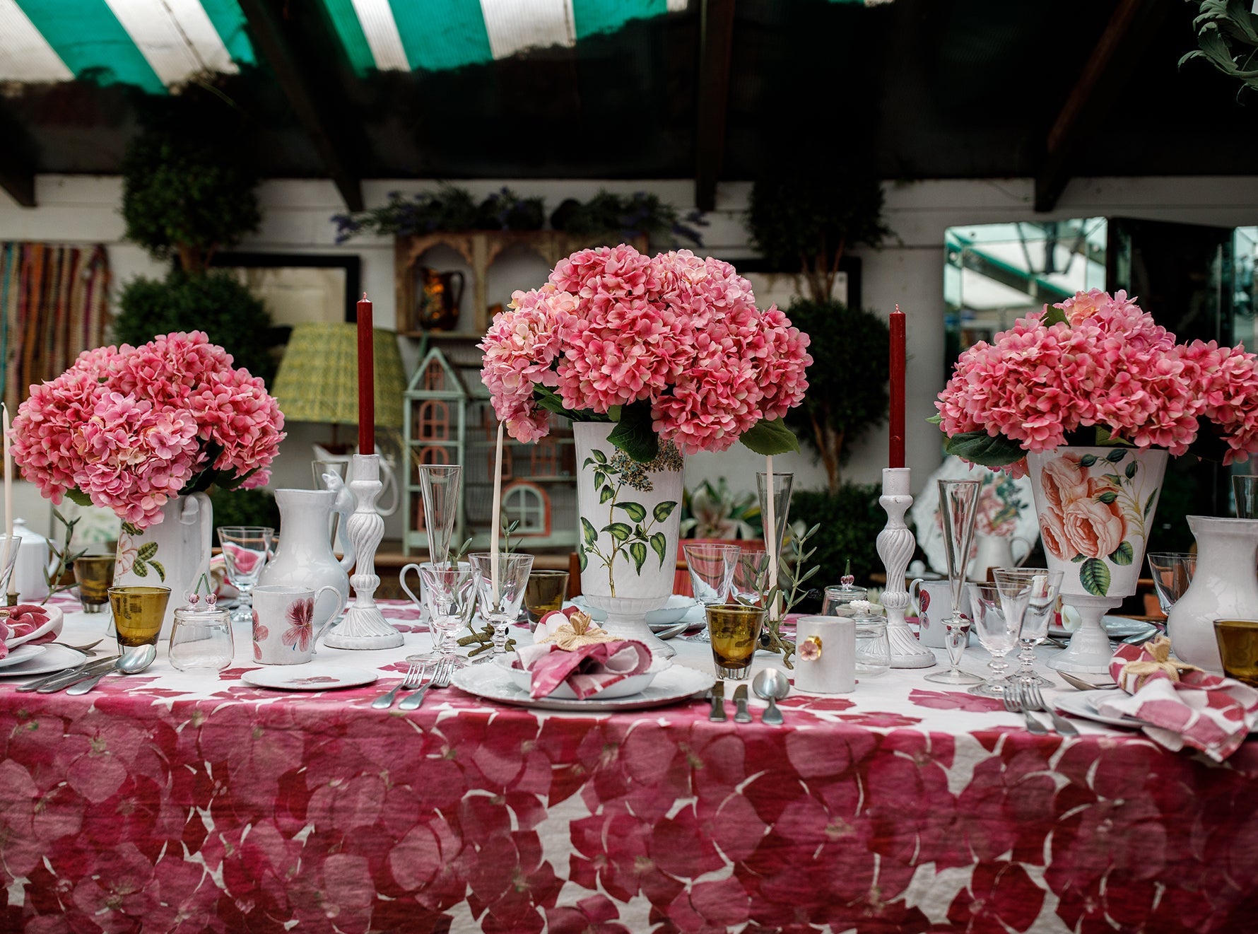 'Hydrangea' Linen Napkin in Pink, 50x50cm