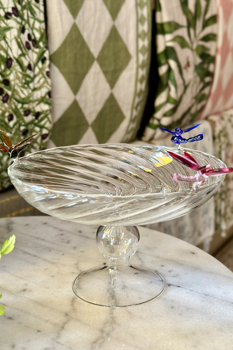 S&B Exclusive Handblown Glass Dragonflies Fruit Platter