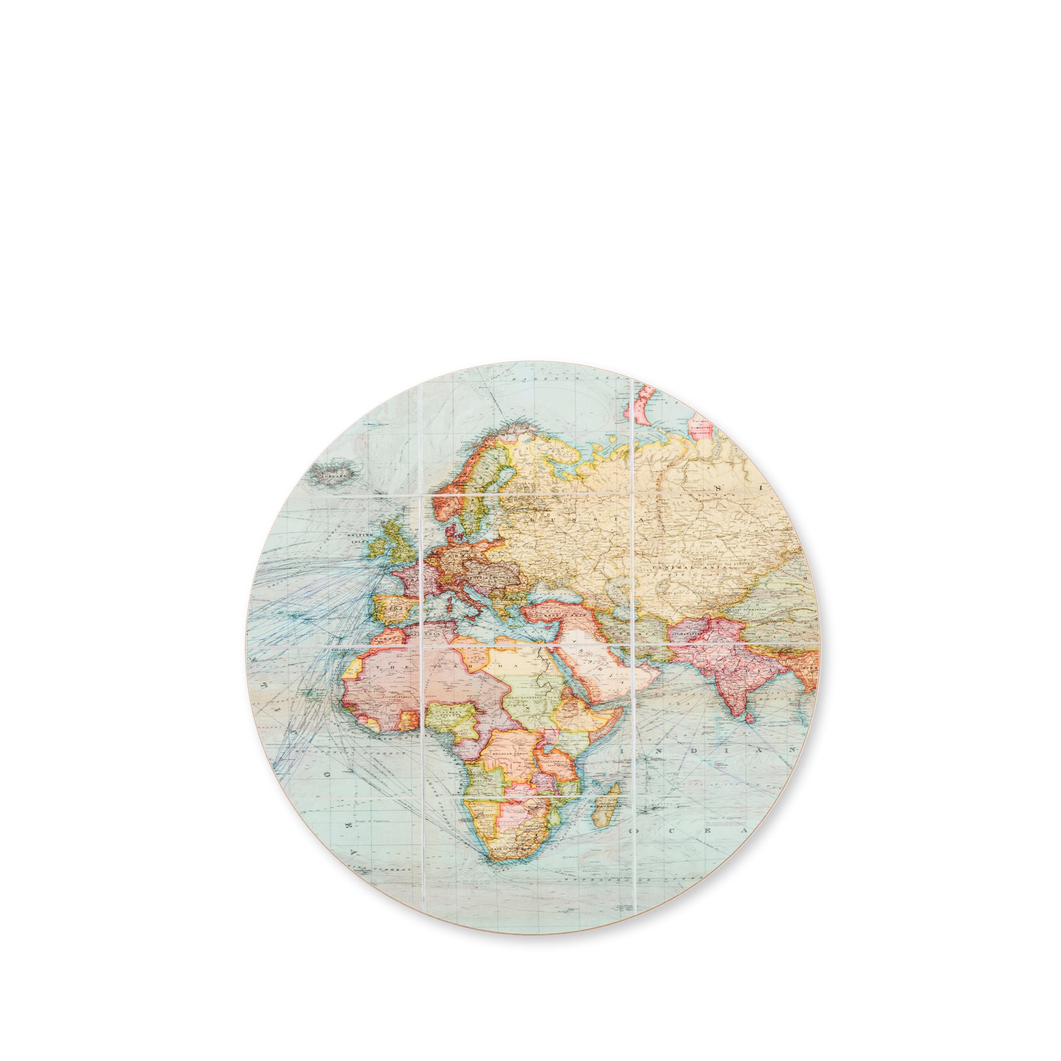 '1914 Nautical World Map' Round Cork-Backed Placemat, 34cm