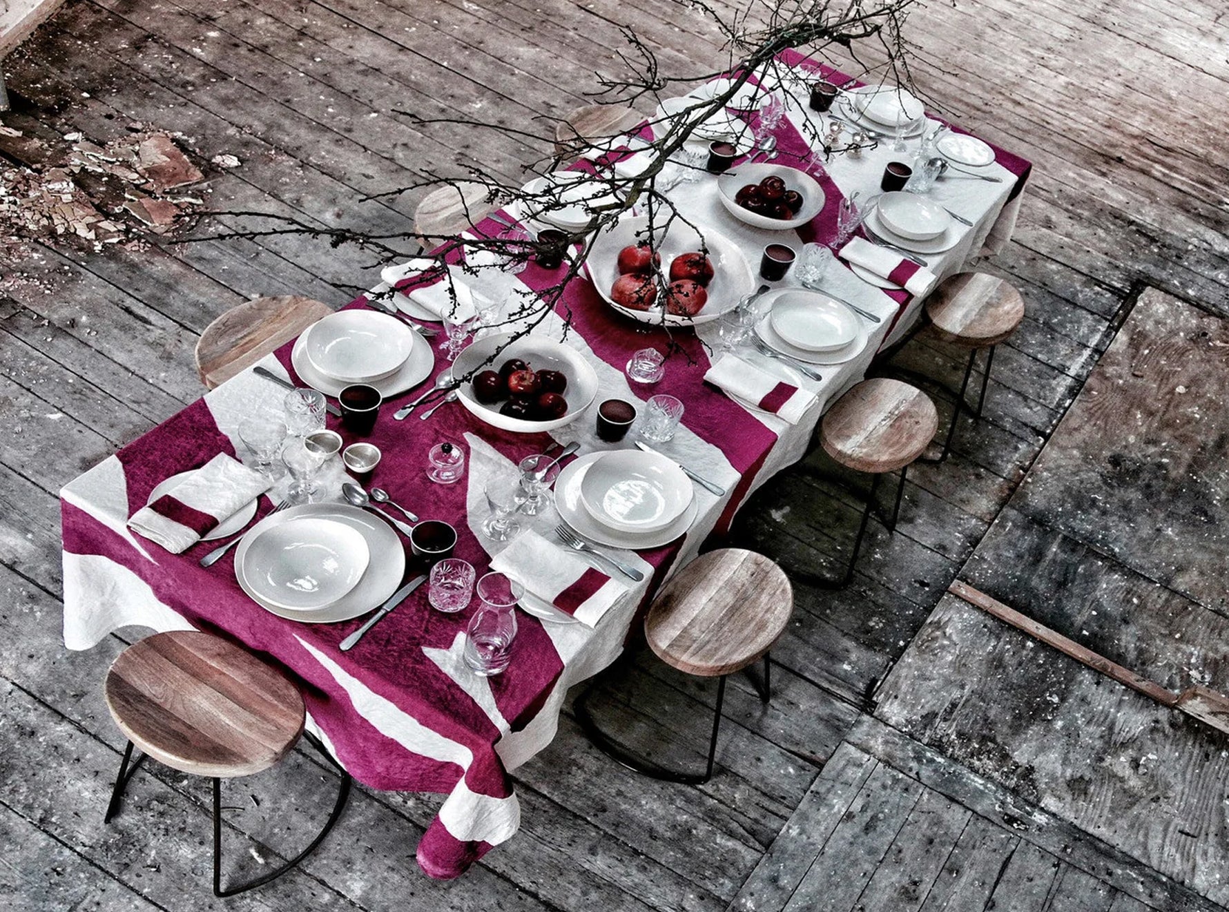 'Happy' Word Linen Tablecloth in Fuchsia Pink