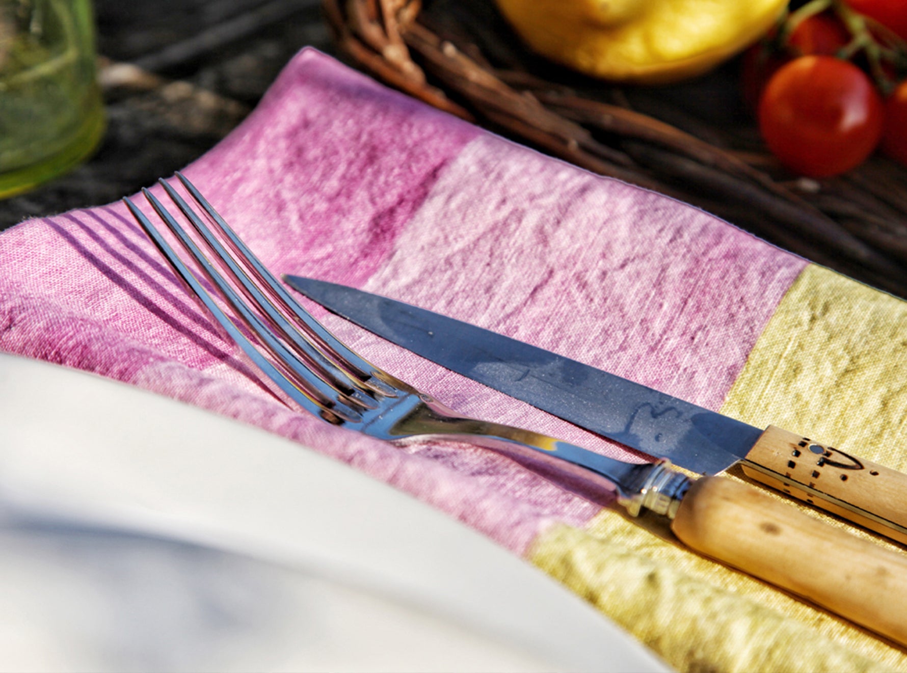 'Shades of Pink' Linen Napkin in Pink & Yellow, 50x50cm