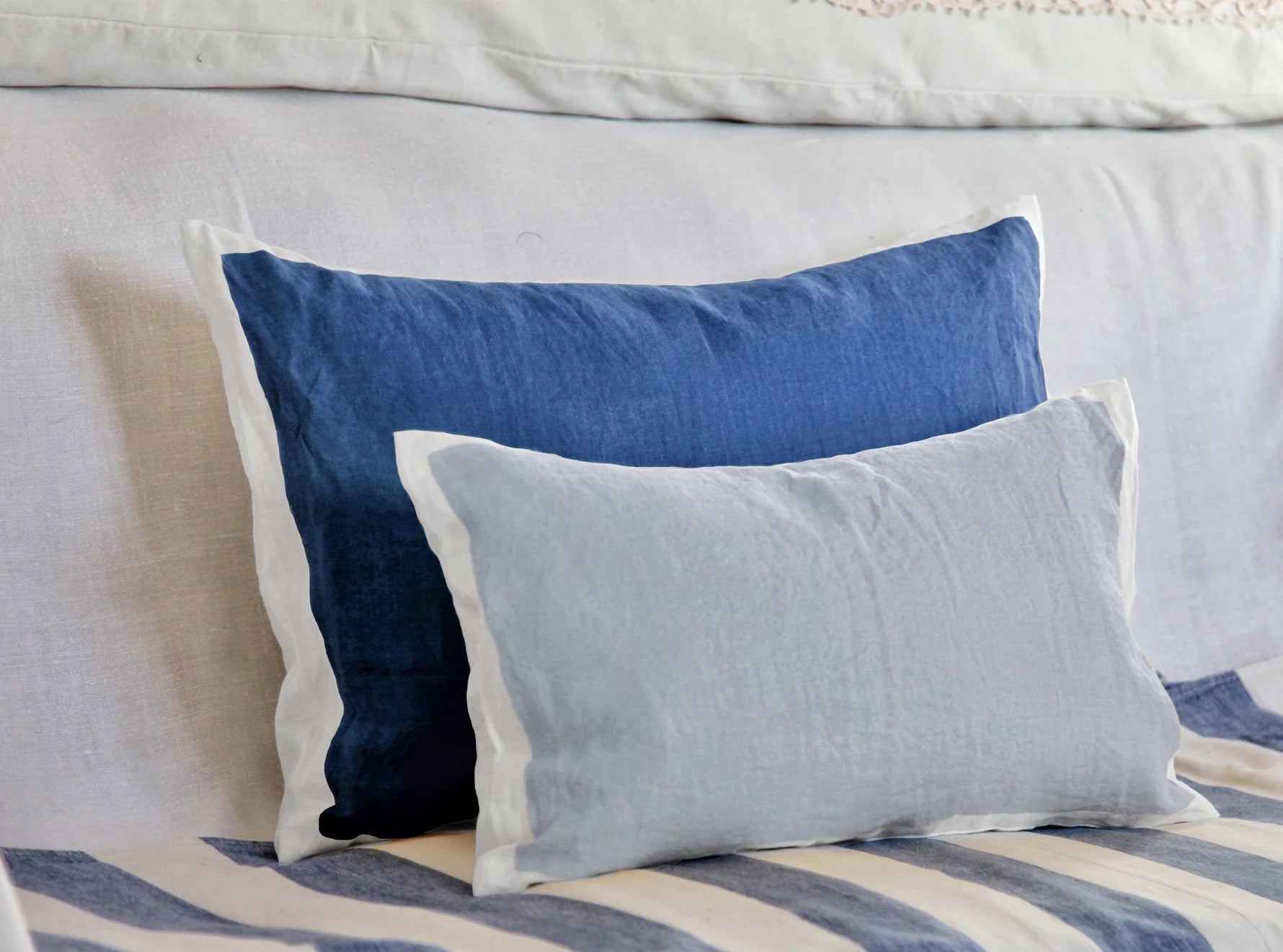 Hand Painted Linen Cushion in Pale Blue, 50cm x 50cm