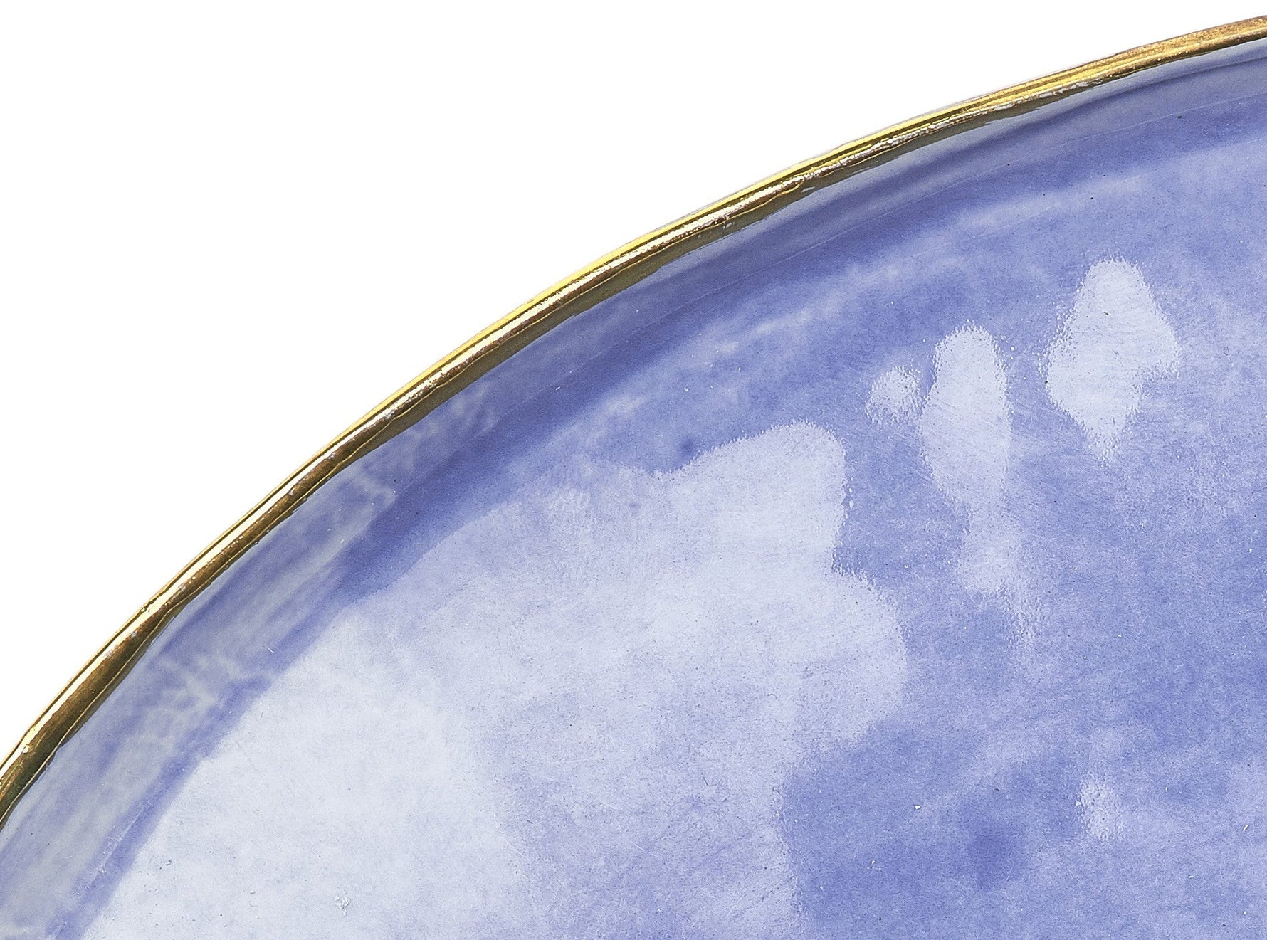 Medium Blue Ceramic Plate with Gold Rim, 27cm