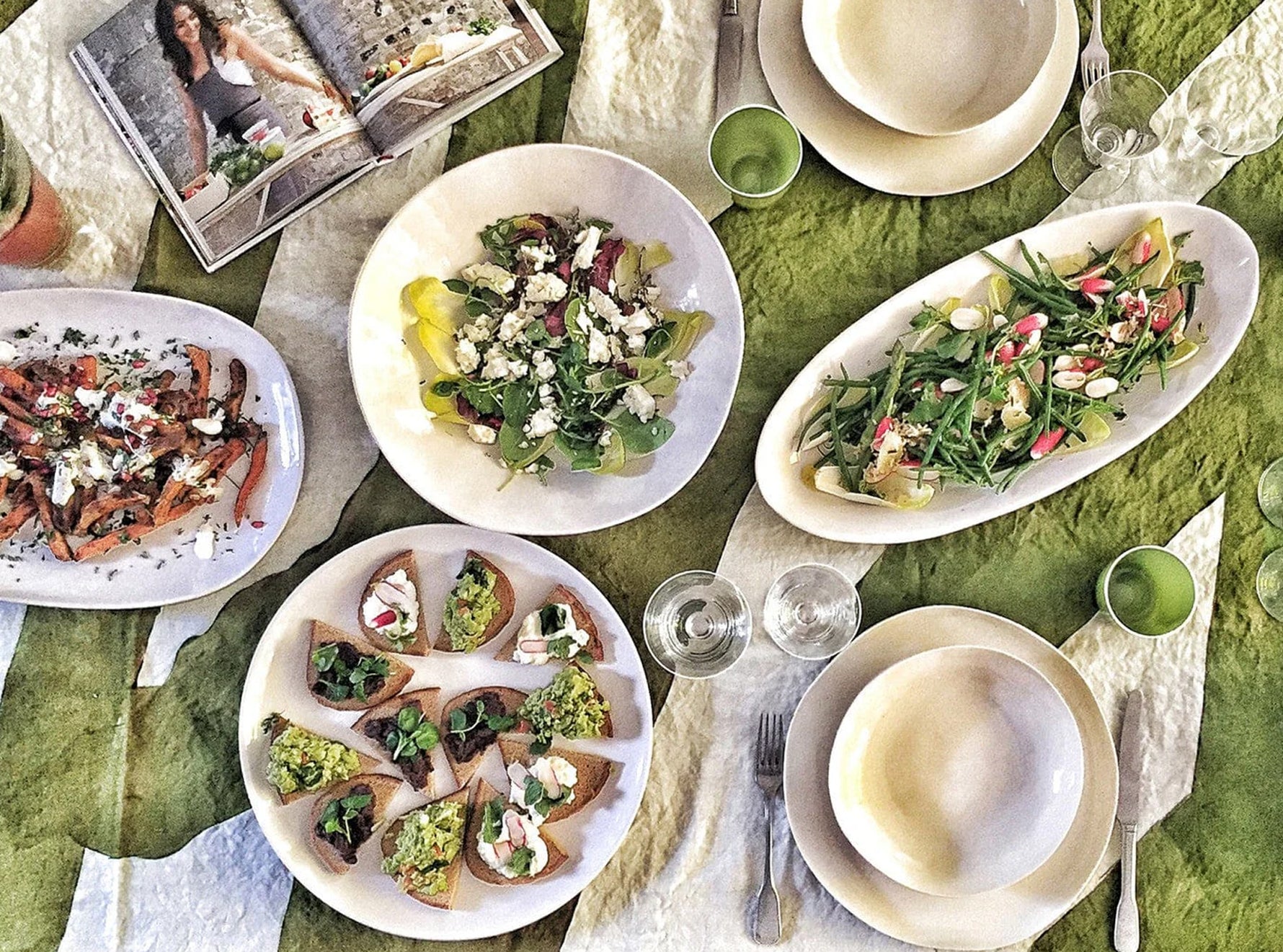 'Healthy' Word Linen Tablecloth in Avocado Green