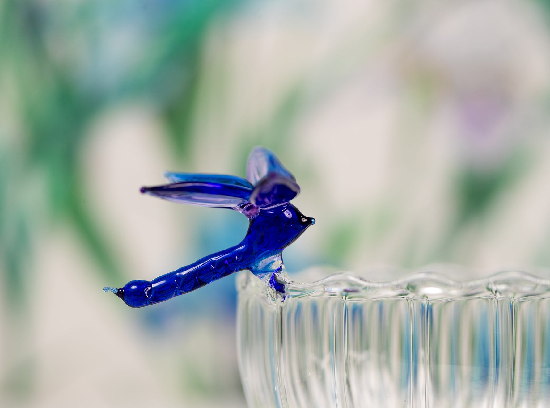 S&B Exclusive Handblown Glass Dragonfly Bowl in Blue