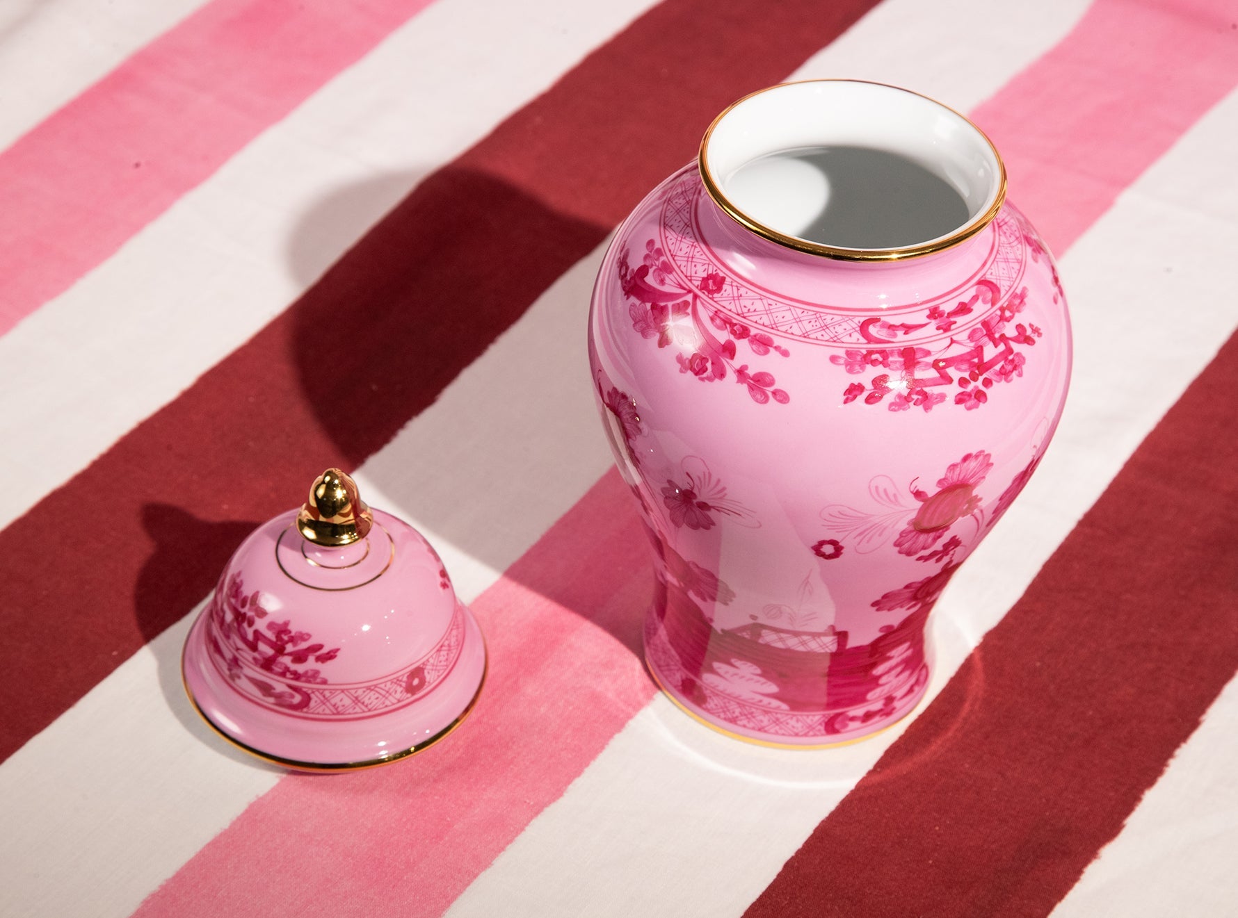 Ginori 1735 Oriente Italiano Pink Gold Rim Potiche Vase with Cover, 31cm