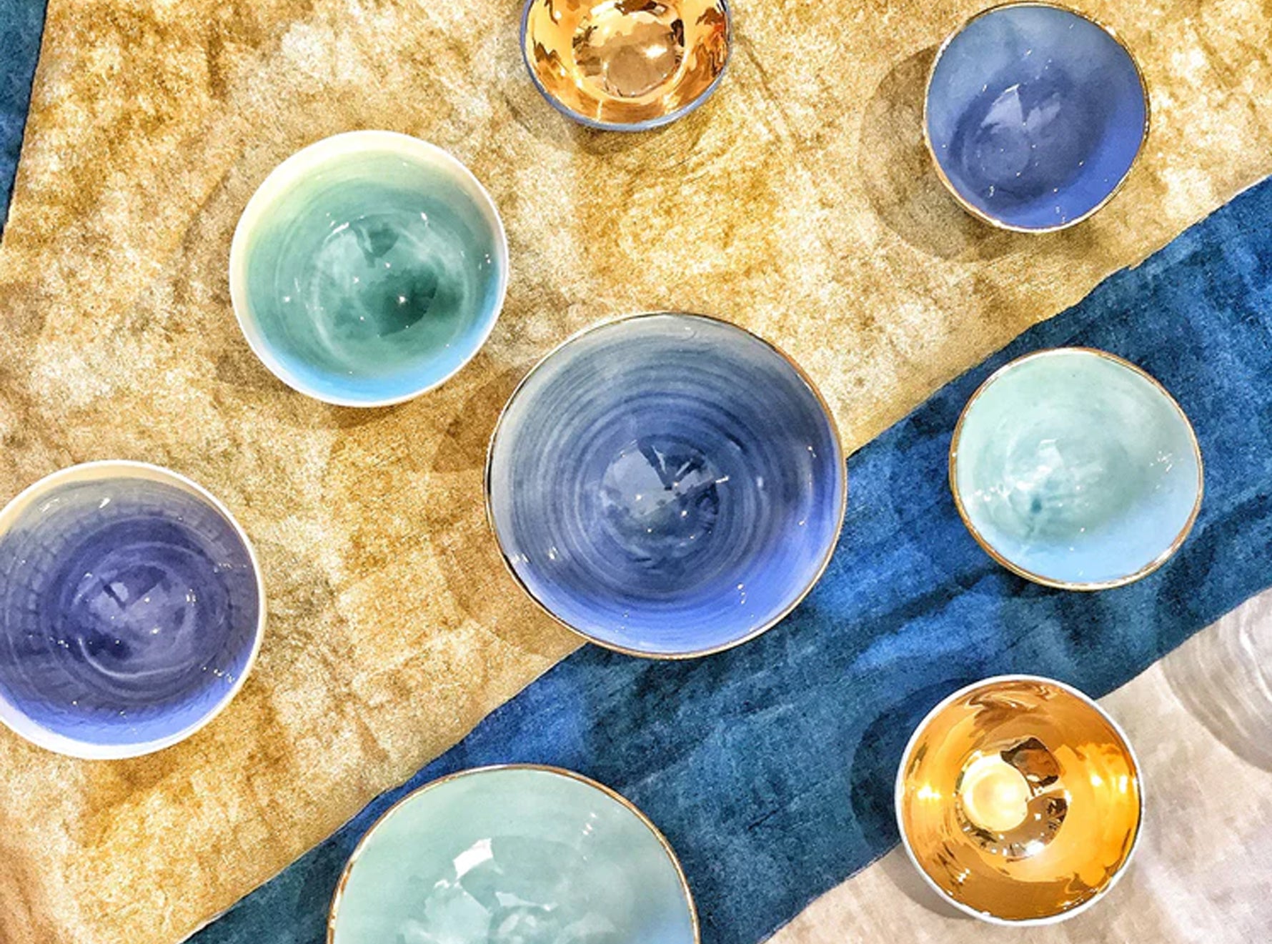 Bolt Linen Tablecloth in Blue and Gold