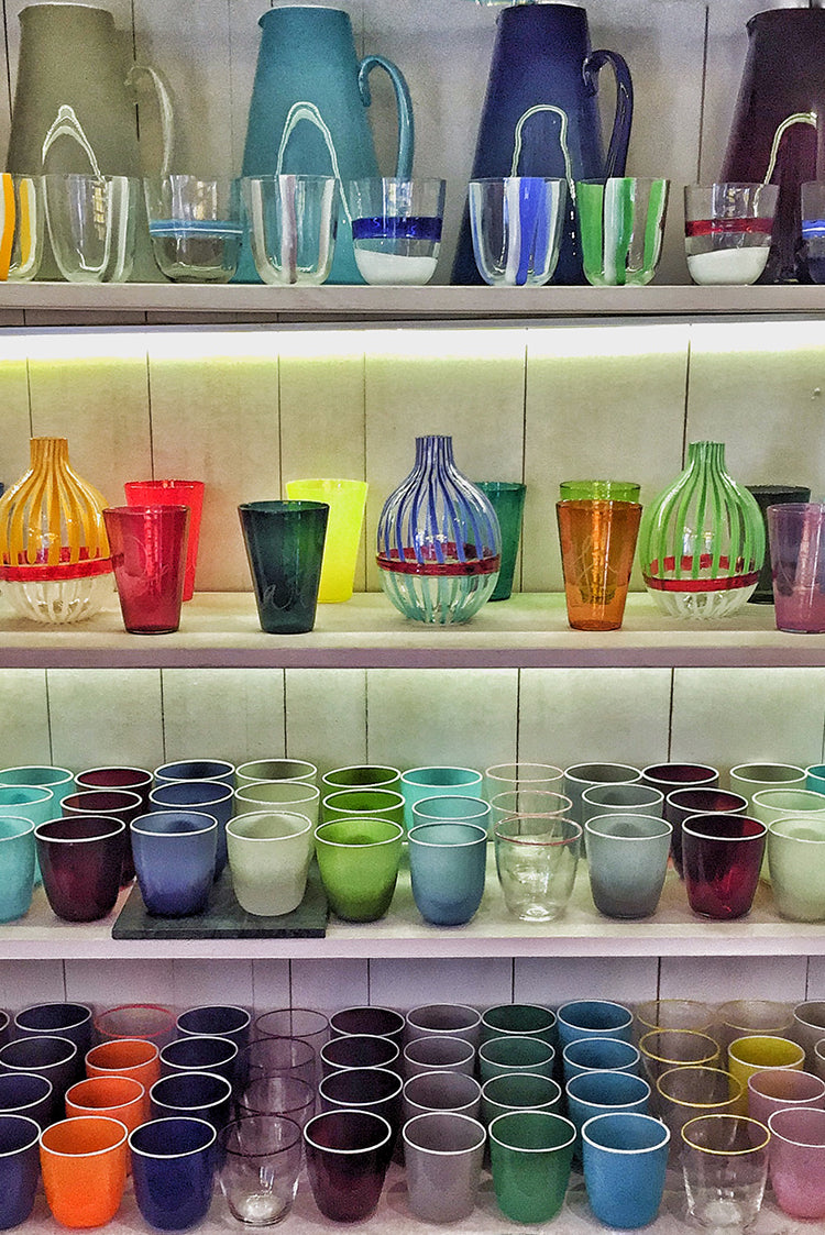 Handblown Bumba Glass Tumbler in Fuchsia Pink with Orange Rim, 30cl