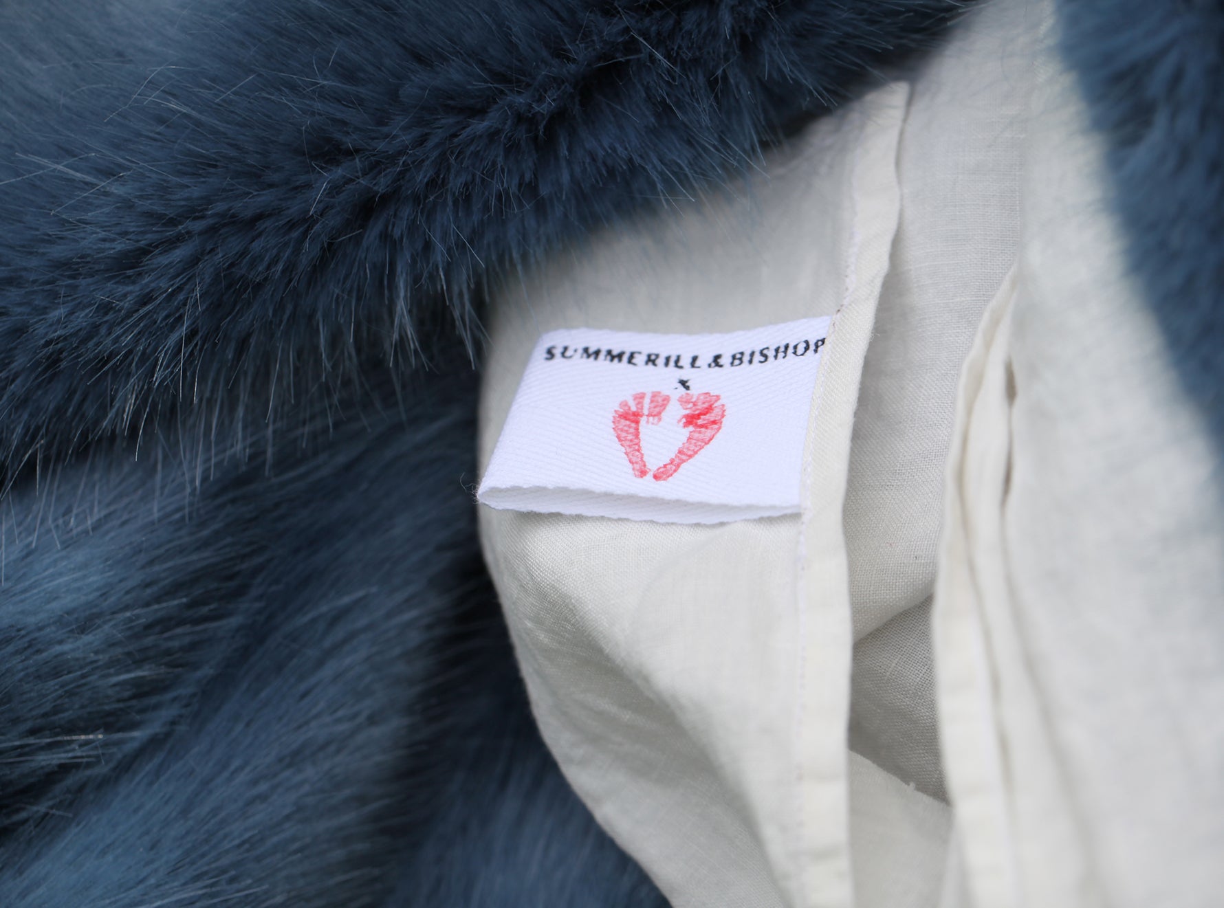 Summerill & Bishop x Shrimps Hand Painted Linen and Faux Fur Tablecloth in Powder Blue