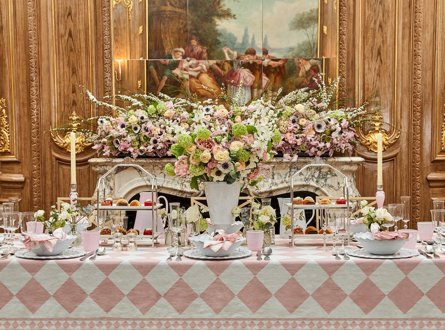 'Pink Check' Summerill & Bishop x Claridge's Linen Napkin, 50x50cm