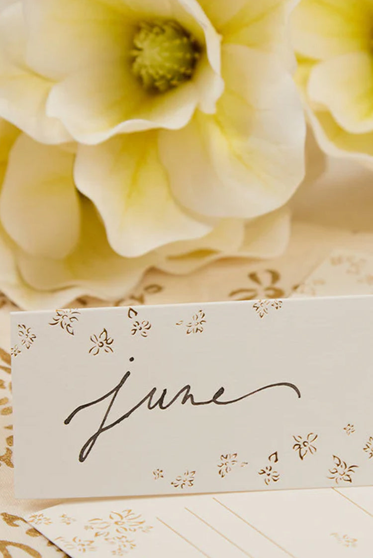 'Falling Flower' in Gold Place Card, Set of 12