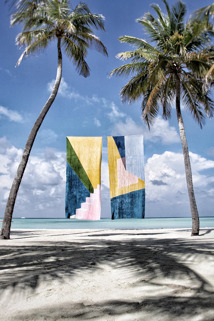 "Rays" Block Colour Linen Tablecloth in Multicolours