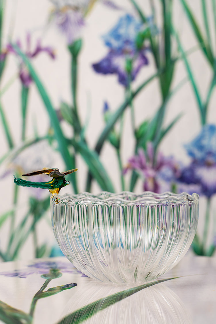 S&B Exclusive Handblown Glass Dragonfly Bowl in Green & Yellow