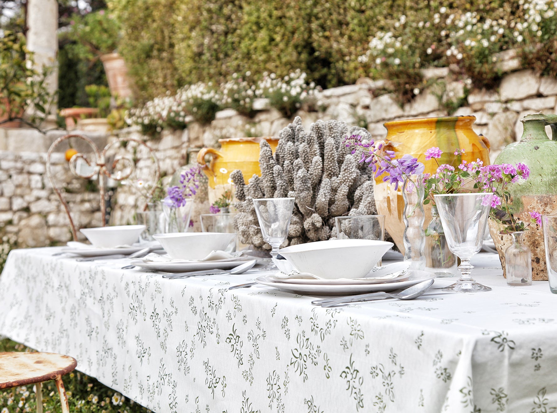 Summerill & Bishop Falling Flower Paper Tablecloth in Avocado Green