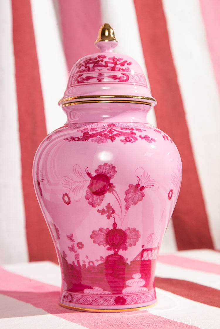 Ginori 1735 Oriente Italiano Pink Gold Rim Potiche Vase with Cover, 31cm