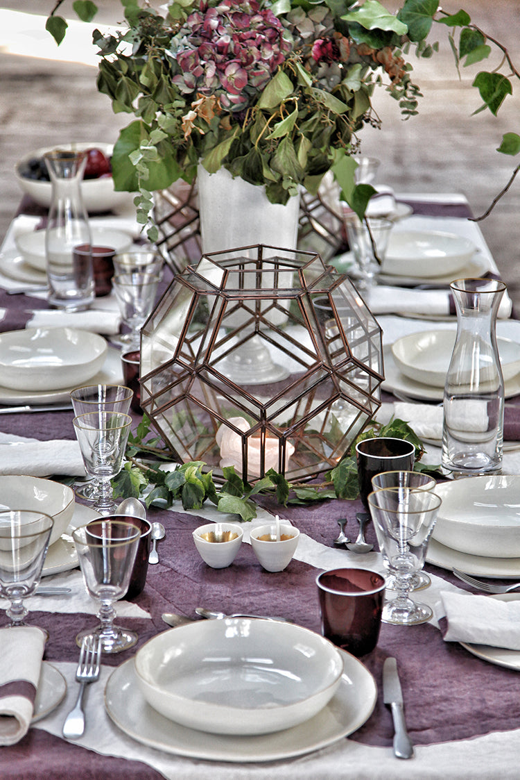 'Feast' Word Linen Tablecloth in Grape Purple