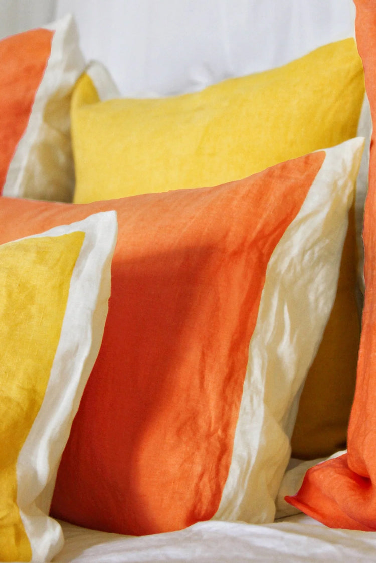 Hand Painted Linen Cushion in Mustard Yellow, 50cm x 30cm