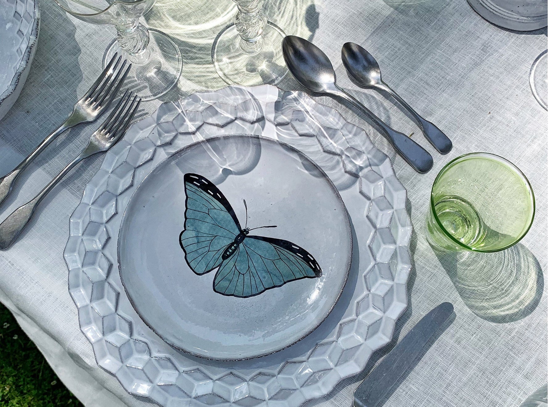 Blue Butterfly Dinner Plate by Astier de Villatte, 20.5cm