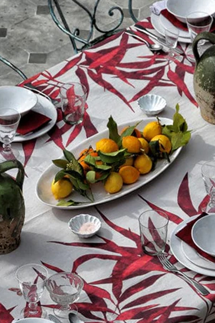 Les Palmiers Linen Tablecloth in Red