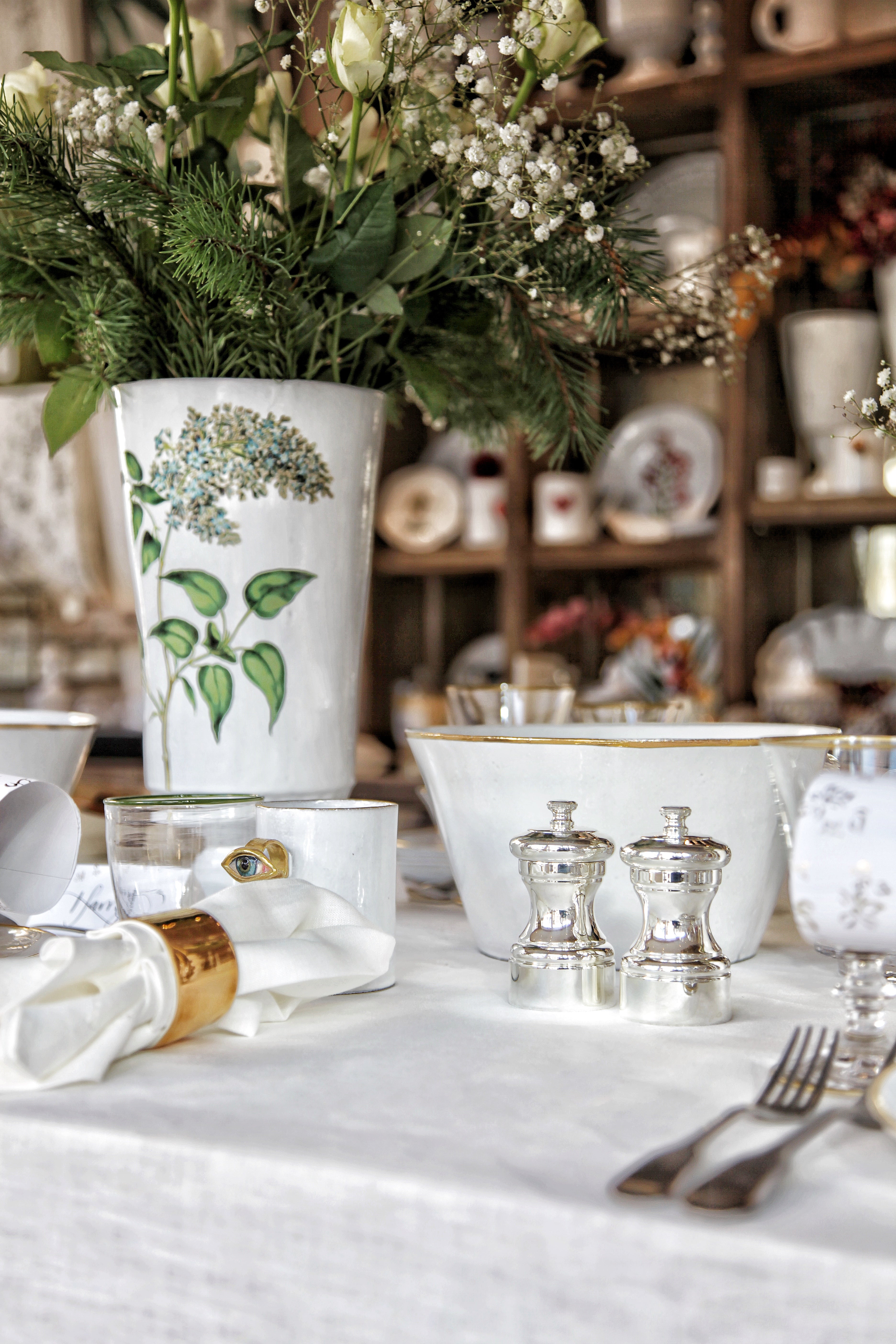 Crésus Salad Bowl with Gold Rim by Astier de Villatte, 25cm
