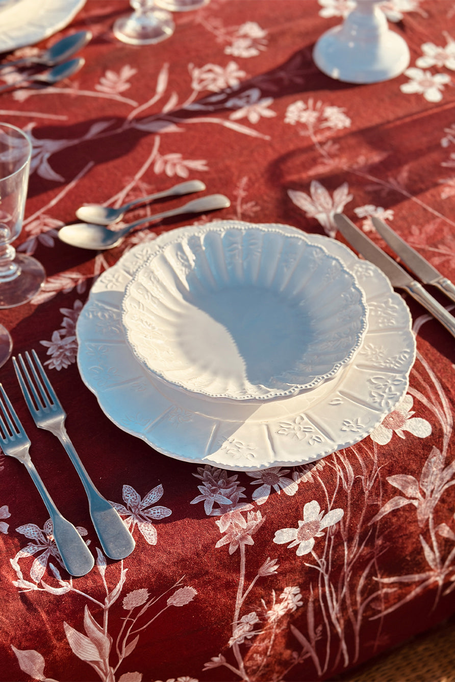 African Flower Linen Napkin in Red, 50x50cm