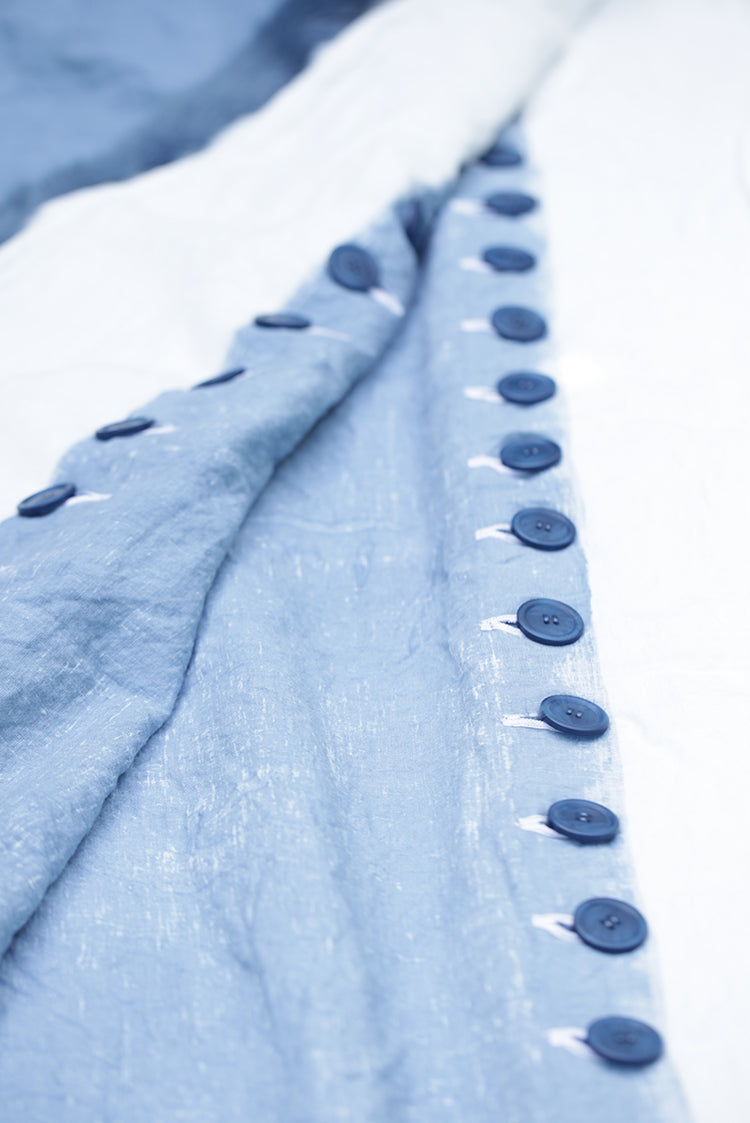 Summerill & Bishop x Shrimps Hand Painted Linen and Faux Fur Tablecloth in Powder Blue
