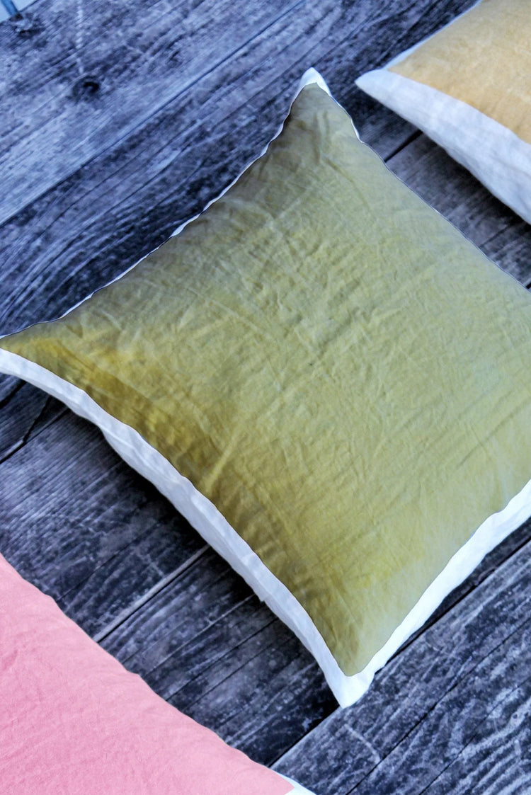 Hand Painted Linen Cushion in Mustard Yellow, 50cm x 30cm