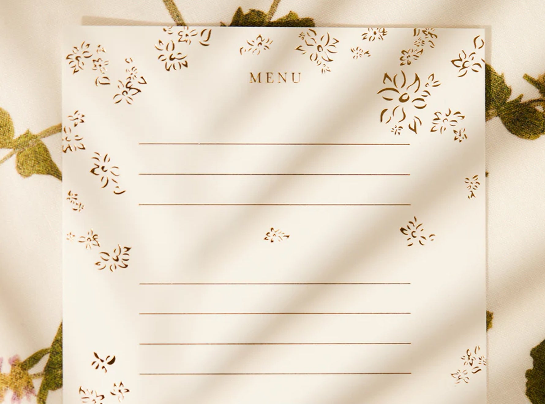 'Falling Flower' in Gold Foil Table Menu, Set of 12