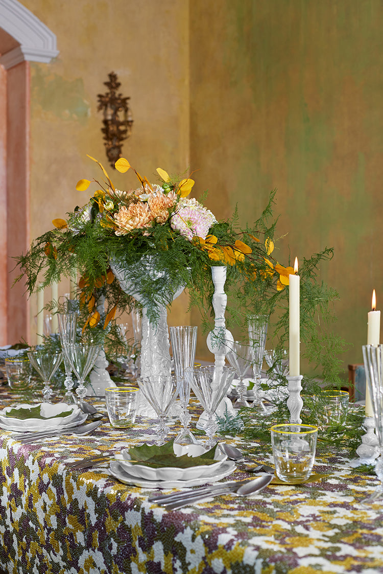 S&B Couture: 'London Plane' Sequin Table Gown in Khaki, Yellow, Dusty Pink and White