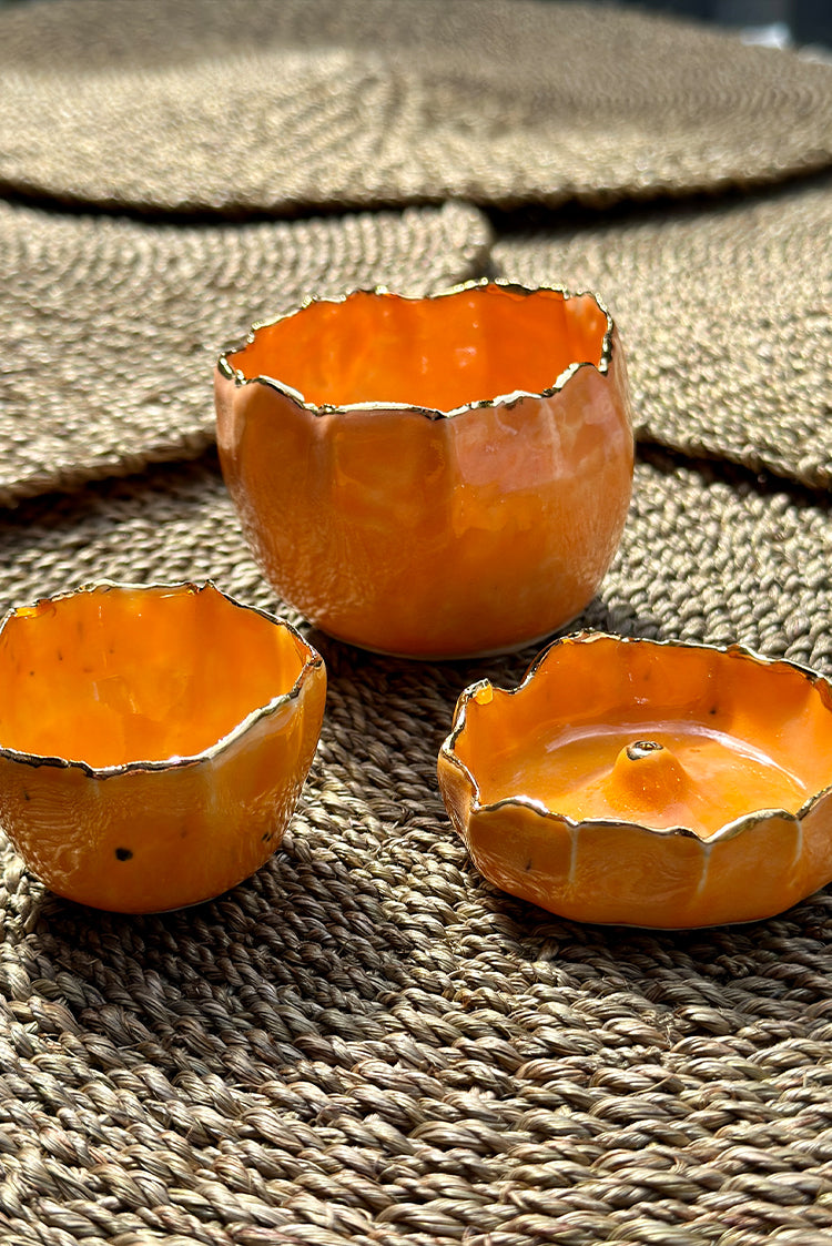Gold Rim Orange Pinch Pot, 7cm