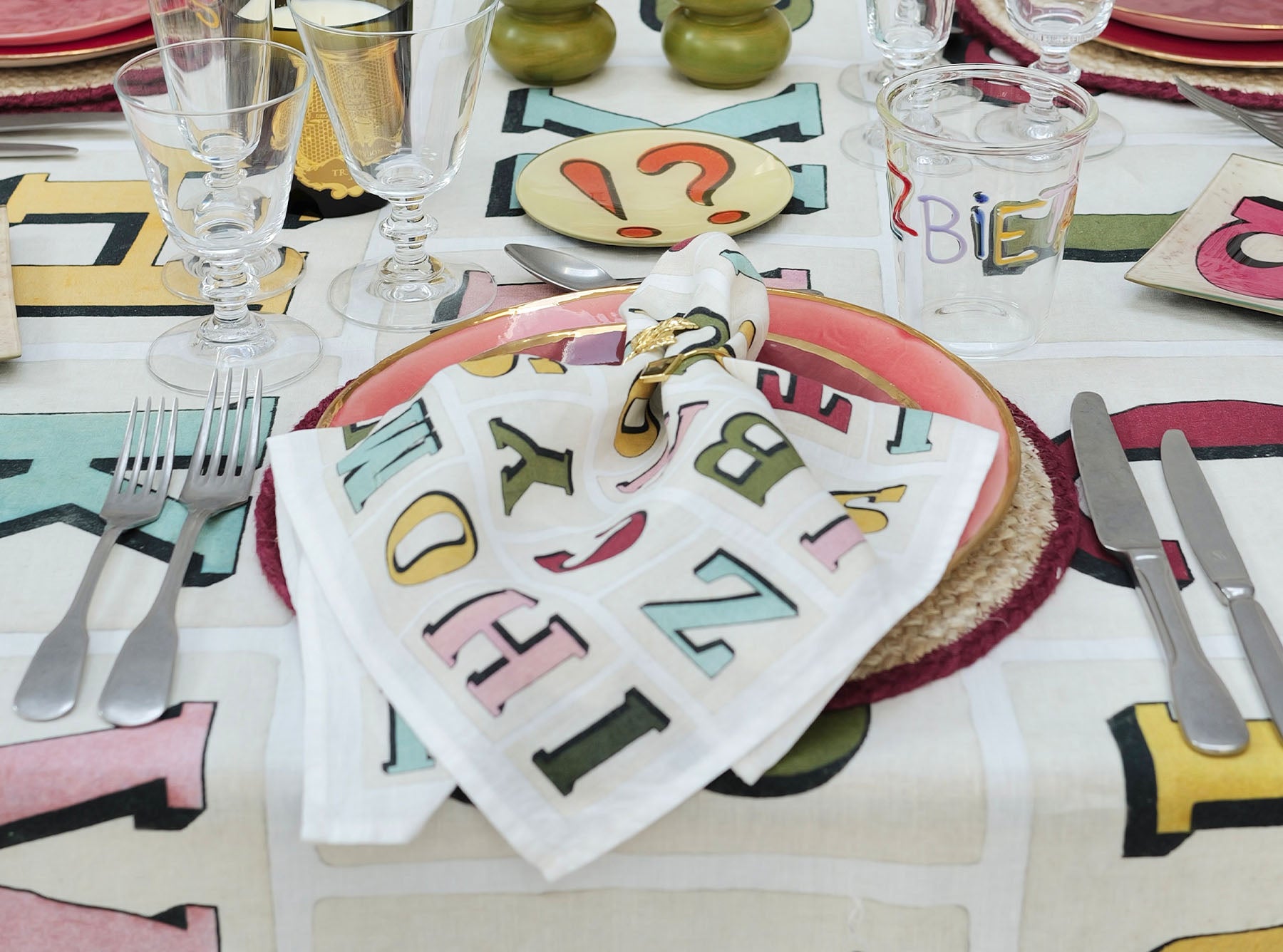 Summerill & Bishop x John Derian 'Alphabet' Linen Napkin, 50x50cm