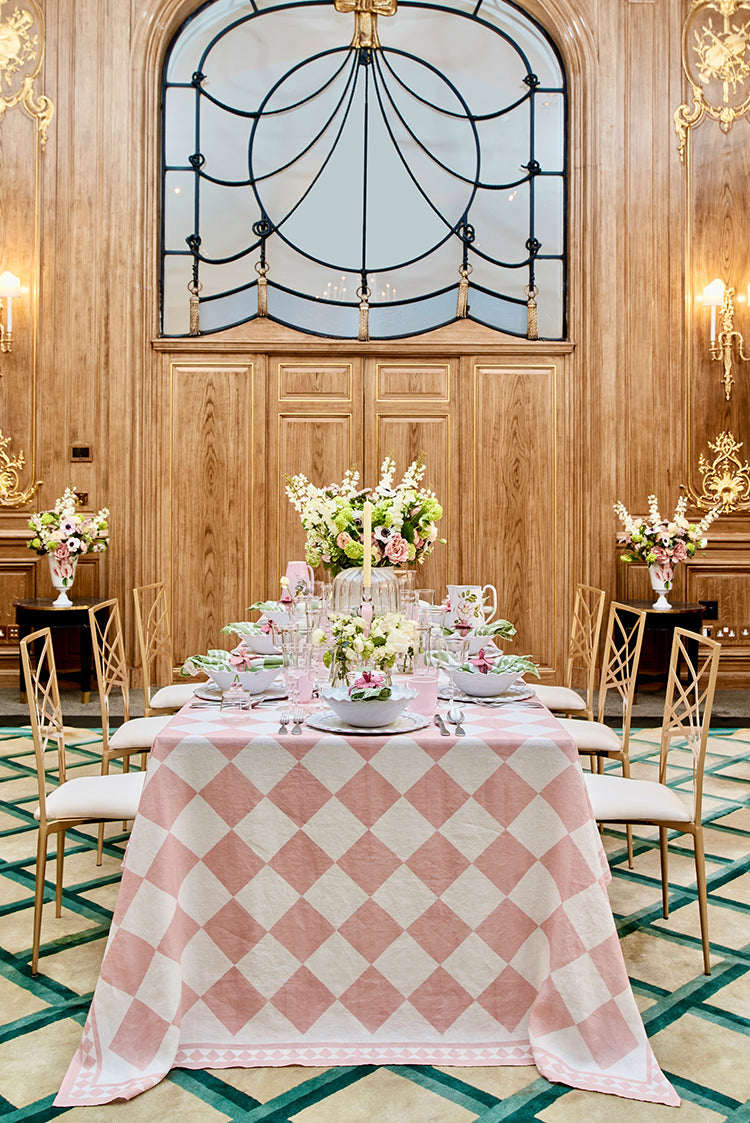 'Pink Check' Summerill & Bishop x Claridge's Linen Napkin, 50x50cm
