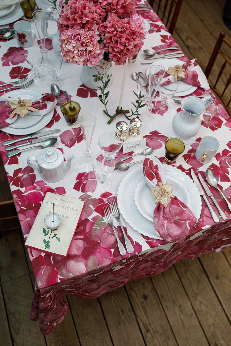 'Hydrangea' Linen Napkin in Pink, 50x50cm