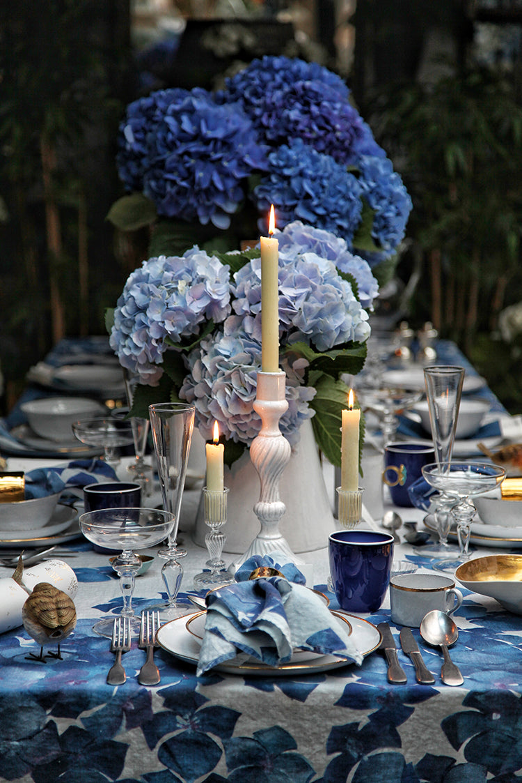 Hydrangea Linen Napkin in Blue, 50x50cm