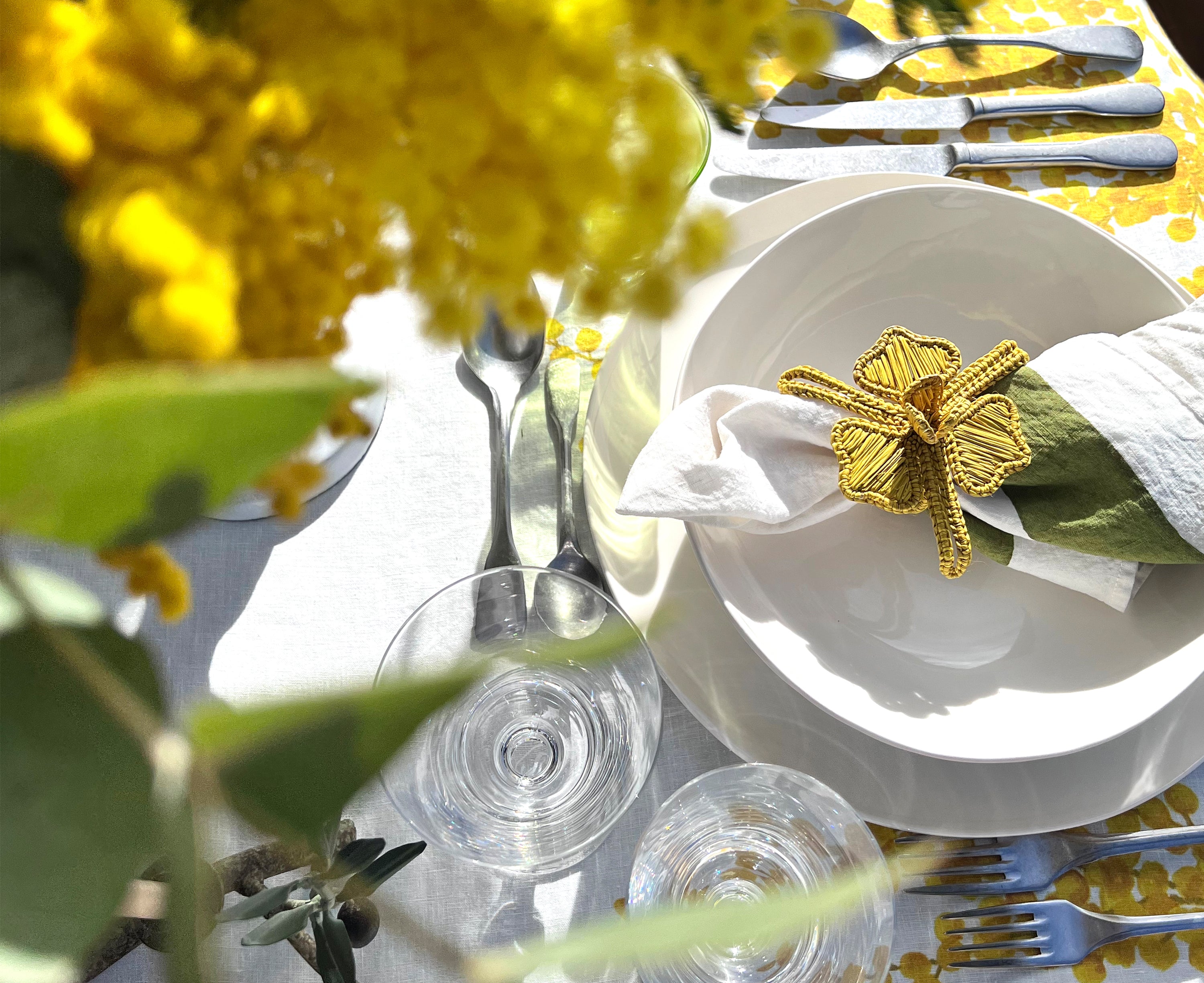 Handwoven Orchid Napkin Ring in Yellow