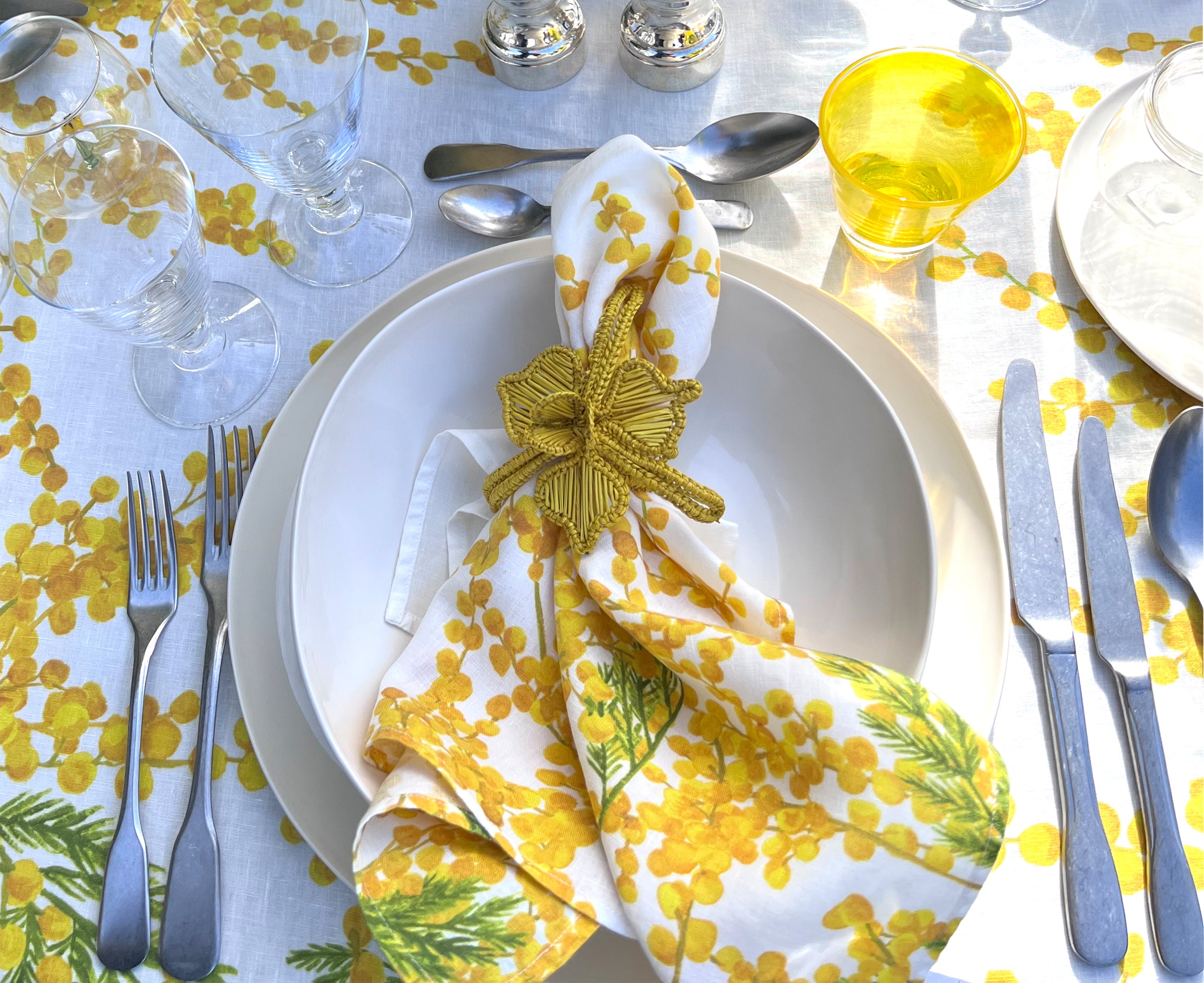 Handwoven Orchid Napkin Ring in Yellow