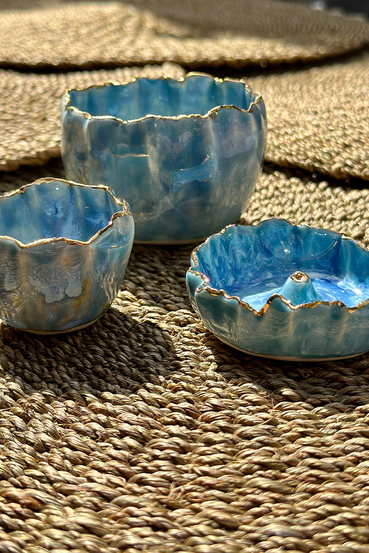 Gold Rim Blue Pinch Incense Holder