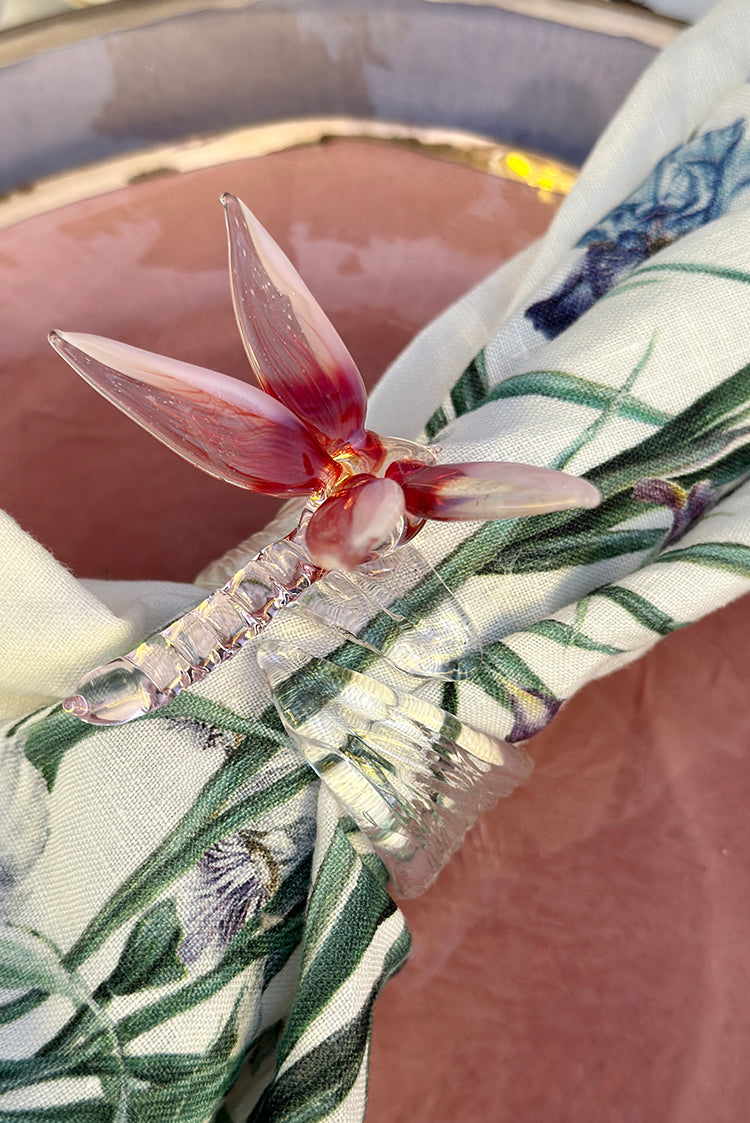 S&B Exclusive Handblown Glass Dragonfly Napkin Ring in Pink