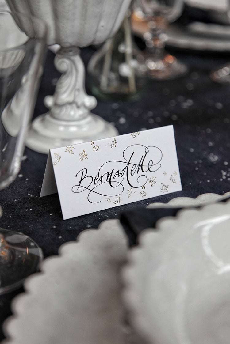 'Falling Flower' in Gold Place Card, Set of 12