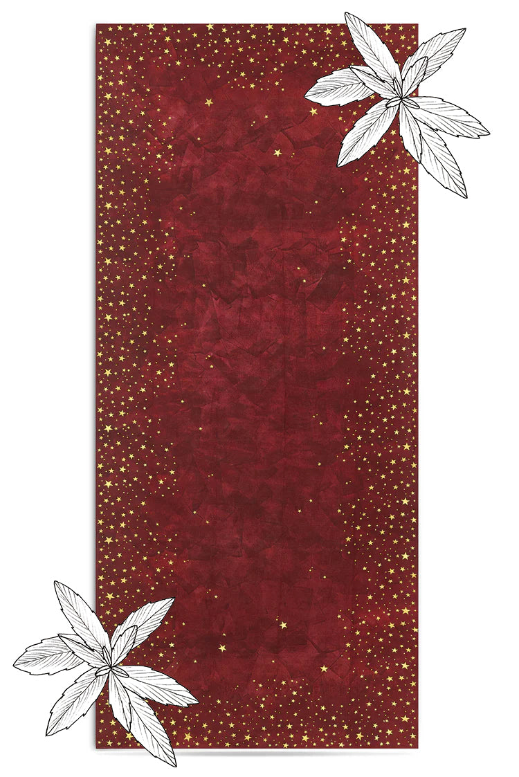 Falling Stars Linen Tablecloth in Claret Red with Gold Stars