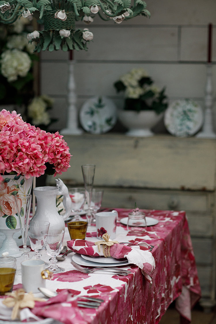 'Hydrangea' Linen Napkin in Pink, 50x50cm