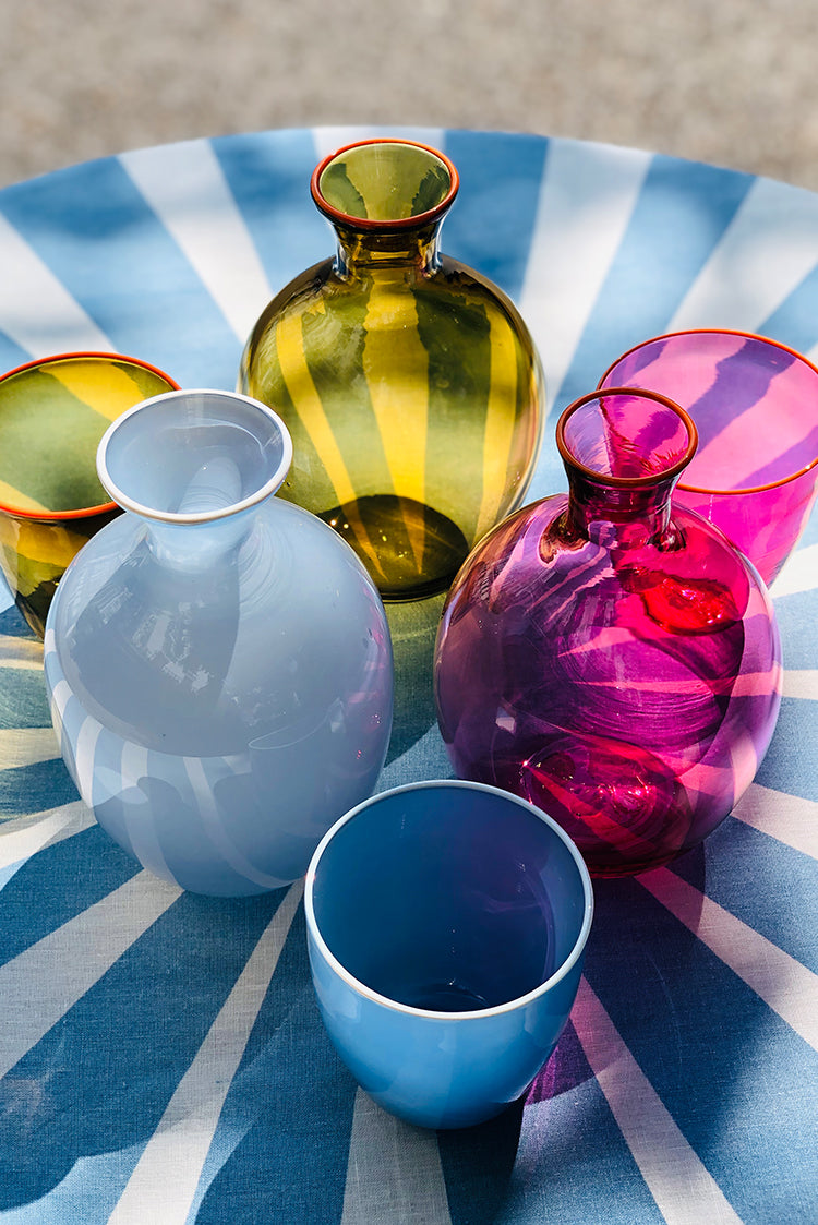 Handblown Bumba Glass Tumbler in Turquoise with Orange Rim, 30cl