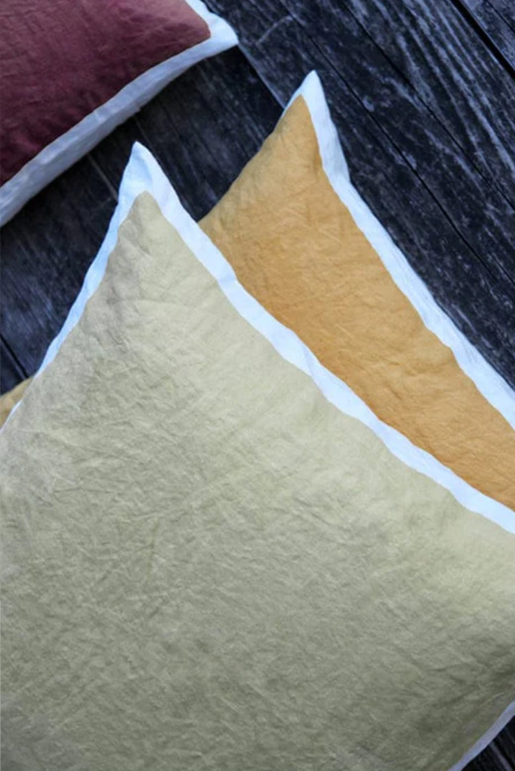 Hand Painted Linen Cushion in Mustard Yellow, 50cm x 30cm