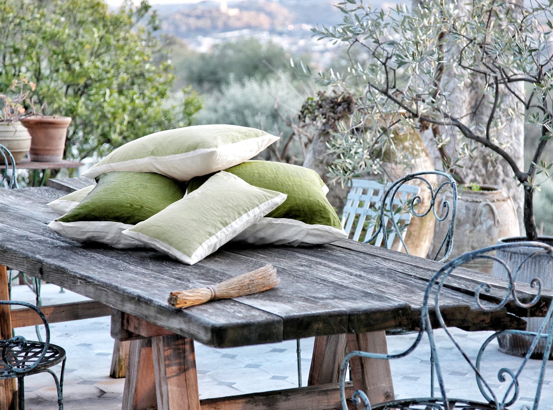 Hand Painted Linen Cushion in Lemon Yellow, 60cm x 60cm