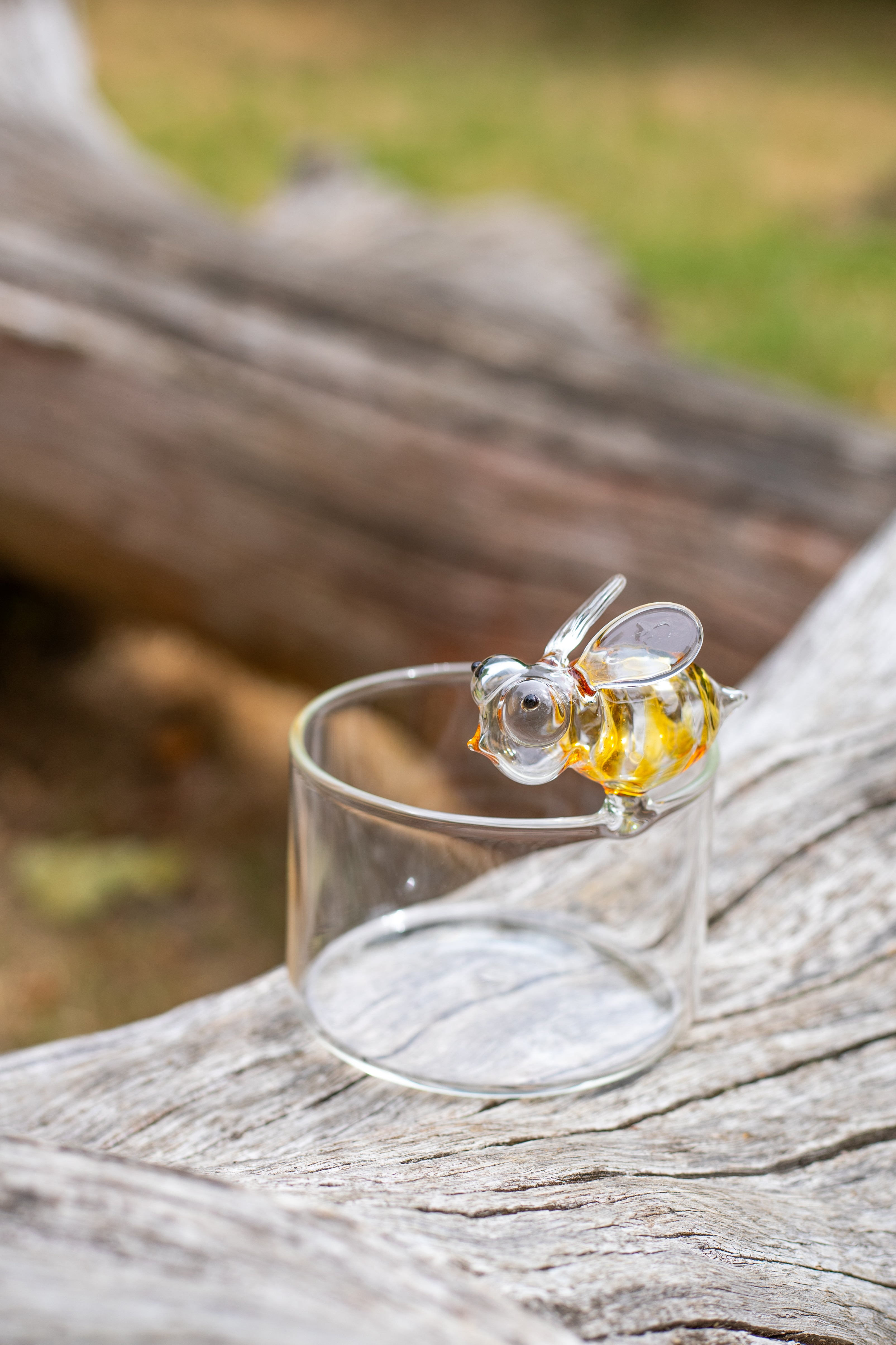 Handblown Glass Yellow Bee Tea Light Holder, 11cm